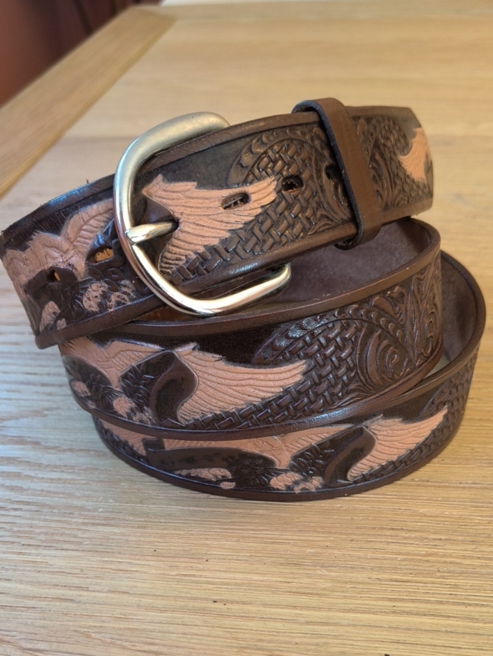 Vintage Western Express Inc. Men's Tooled Leather Western Belt — Made in Mexico